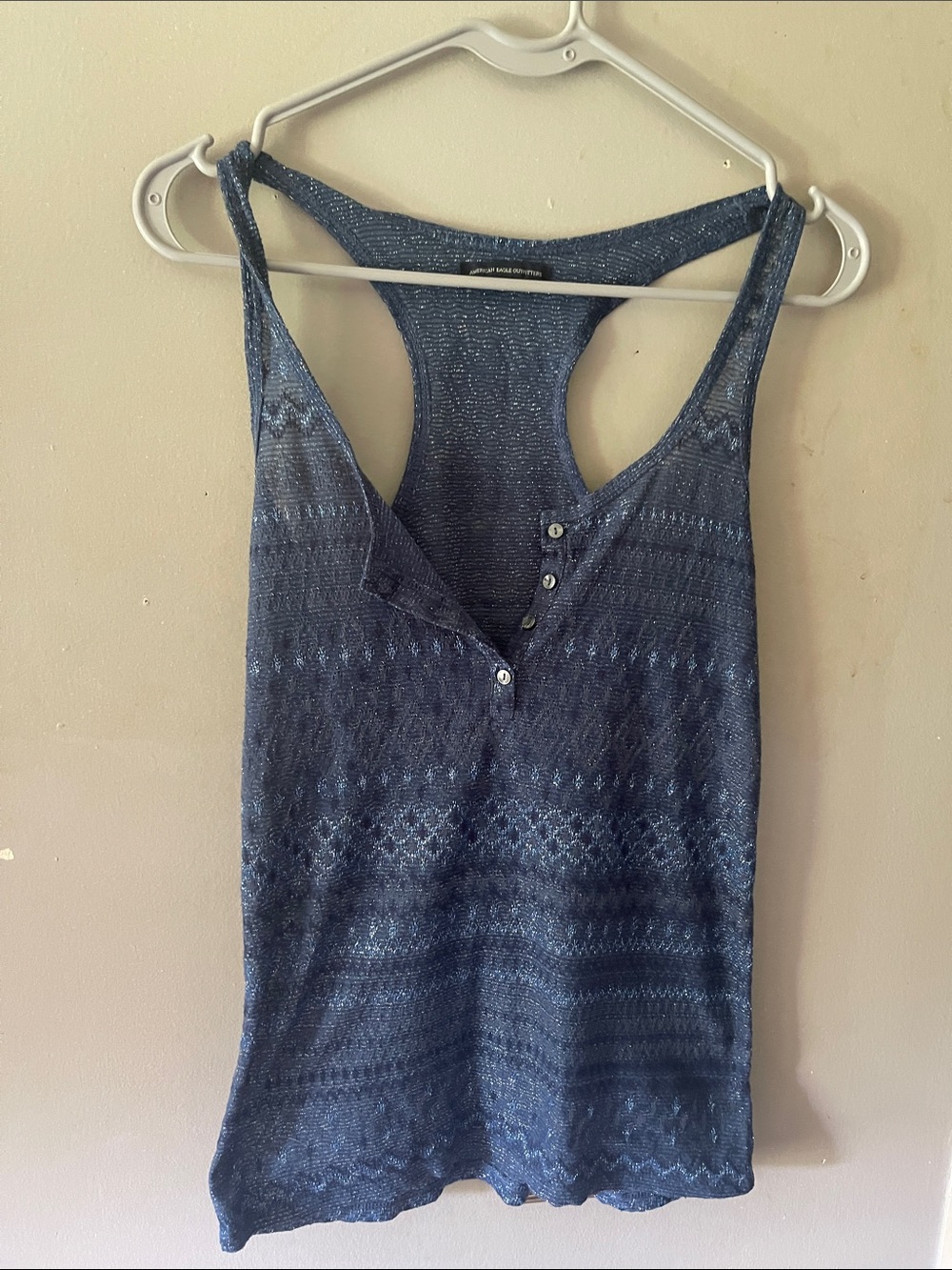 Sleeveless Knit Henley Tank Top - Blue